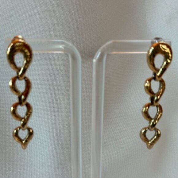 Earrings - gold tone dangling chain link style. - Picture 2 of 3